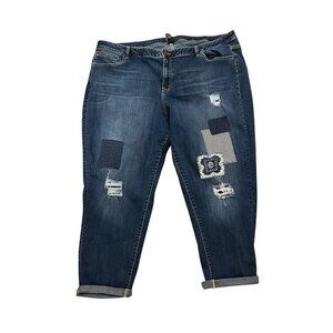 Lane Bryant Womens Distressed Patchwork Boyfriend Jeans Size 28
